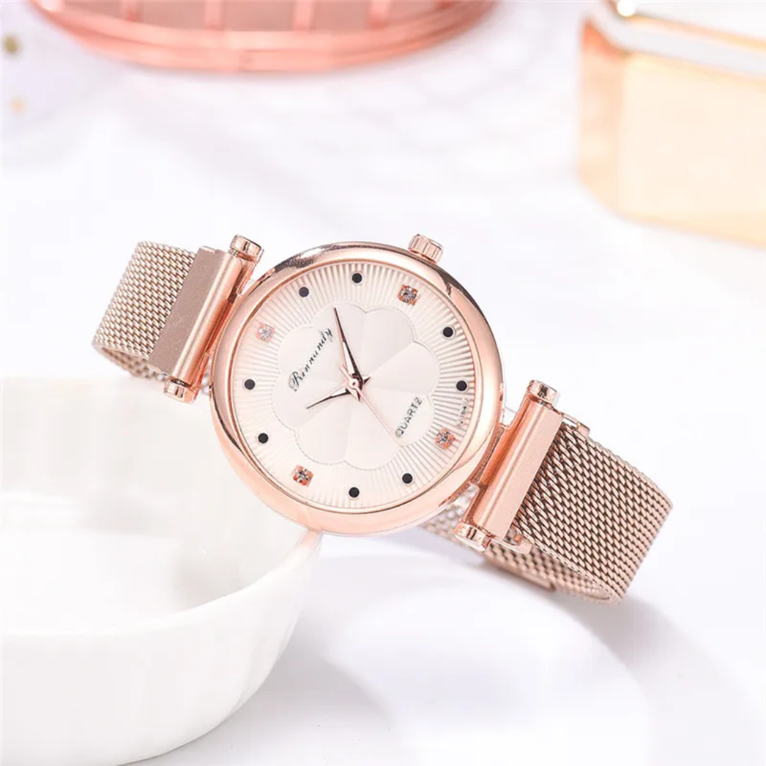 Set de reloj de lujo 5 piezas pulsera de cristal para damas - Imagen 3