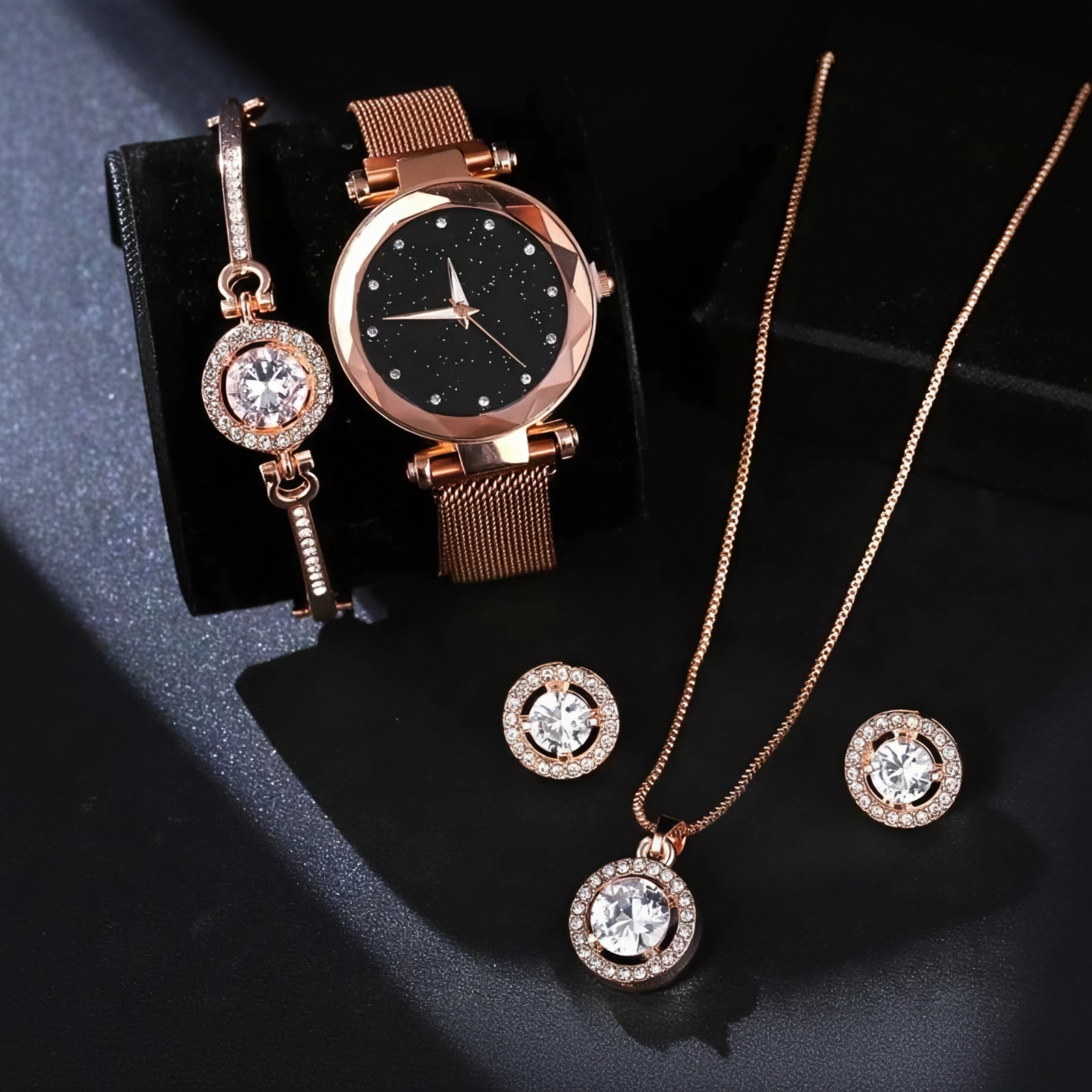 Set de reloj + pulsera+ cadena y pendientes para damas - Imagen 5