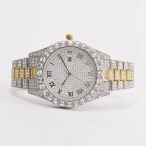 Reloj analógico de lujo tachonado con diamantes