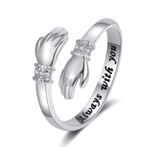 Amor abrazo anillo de diamante de dos manos grabado anillos de dedo ajustables