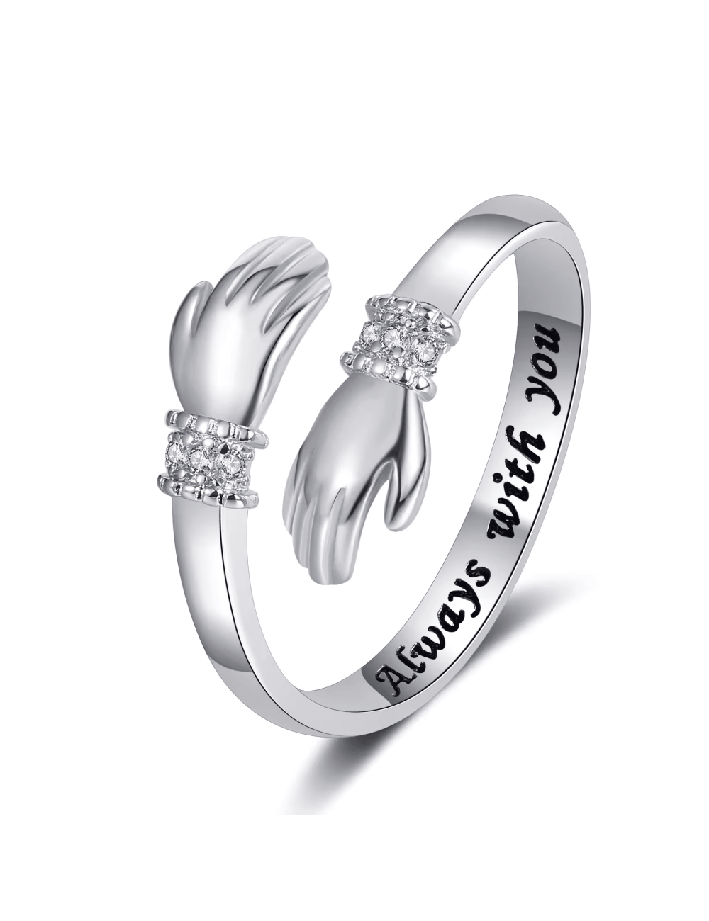 Amor abrazo anillo de diamante de dos manos grabado anillos de dedo ajustables