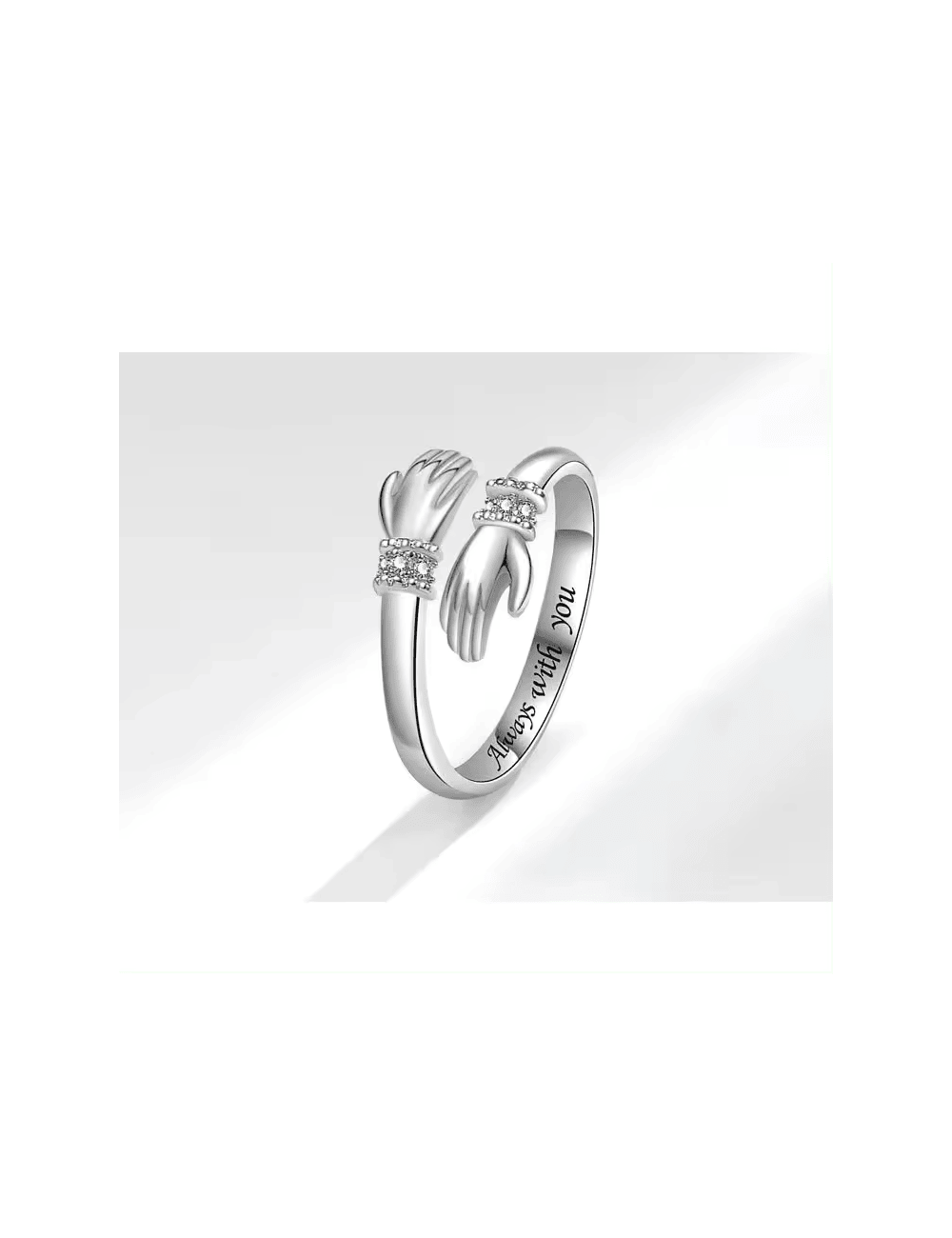 Amor abrazo anillo de diamante de dos manos grabado anillos de dedo ajustables - Imagen 3