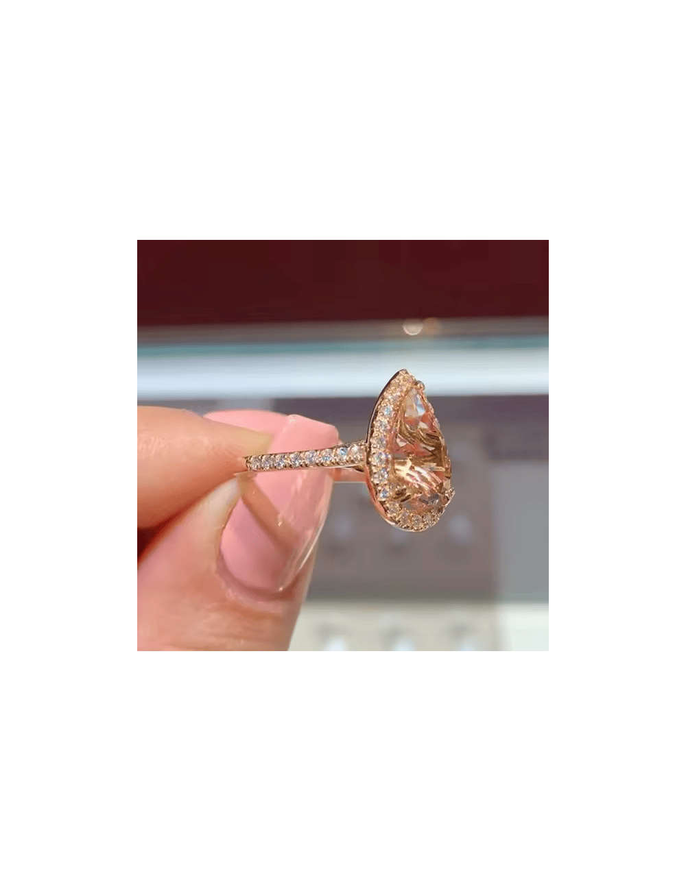 Anillo de diamante forma de gota compromiso - Imagen 3