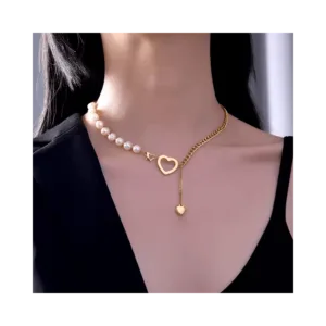 Collar de encanto con  accesorios del corazón de la cadena de las perlas