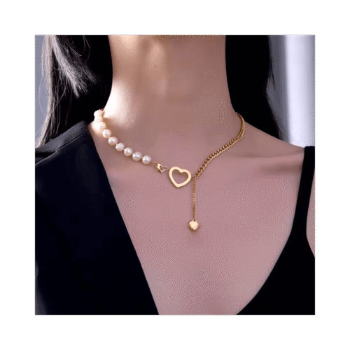 Collar de encanto con  accesorios del corazón de la cadena de las perlas