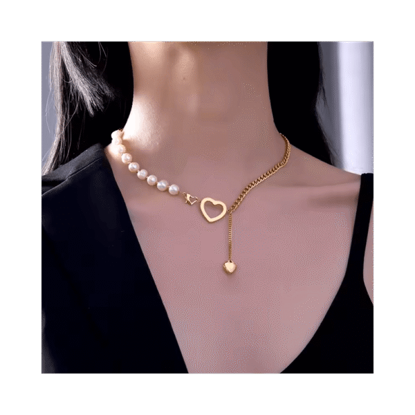 Collar de encanto con  accesorios del corazón de la cadena de las perlas