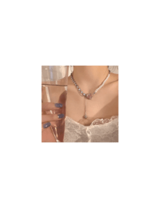 Collar , perlas , colgante corazón rosa  de cristal - Image 3