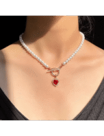 Collar retro de cristal rojo corazón colgante - Image 2