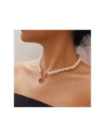 Collar retro de cristal rojo corazón colgante - Image 3