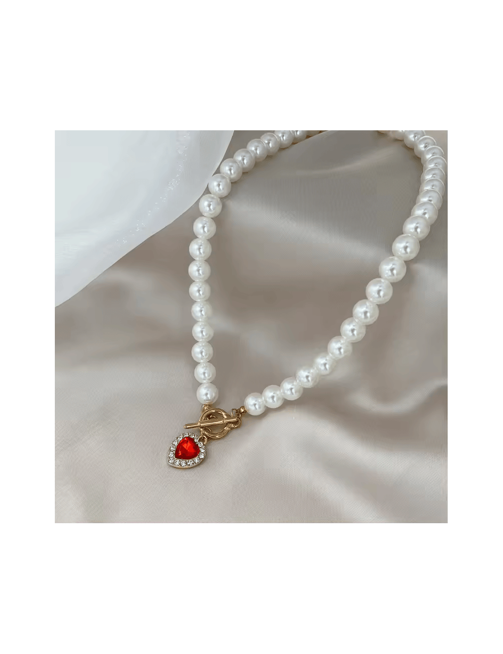 Collar retro de cristal rojo corazón colgante - Imagen 4