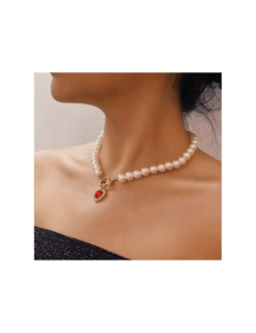 Collar retro de cristal rojo corazón colgante - Image 3