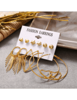 Conjunto de pendiente en forma de corazón de gran círculo de oro 6 pares pendiente conjunto