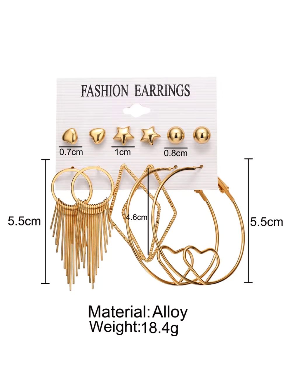 Conjunto de pendiente en forma de corazón de gran círculo de oro 6 pares pendiente conjunto - Imagen 2