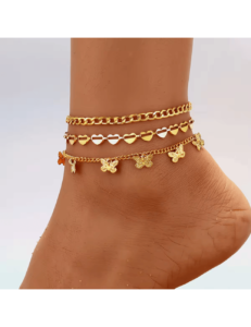 Tobillera multicapa de mariposa geométrica vintage | cadena para pies
