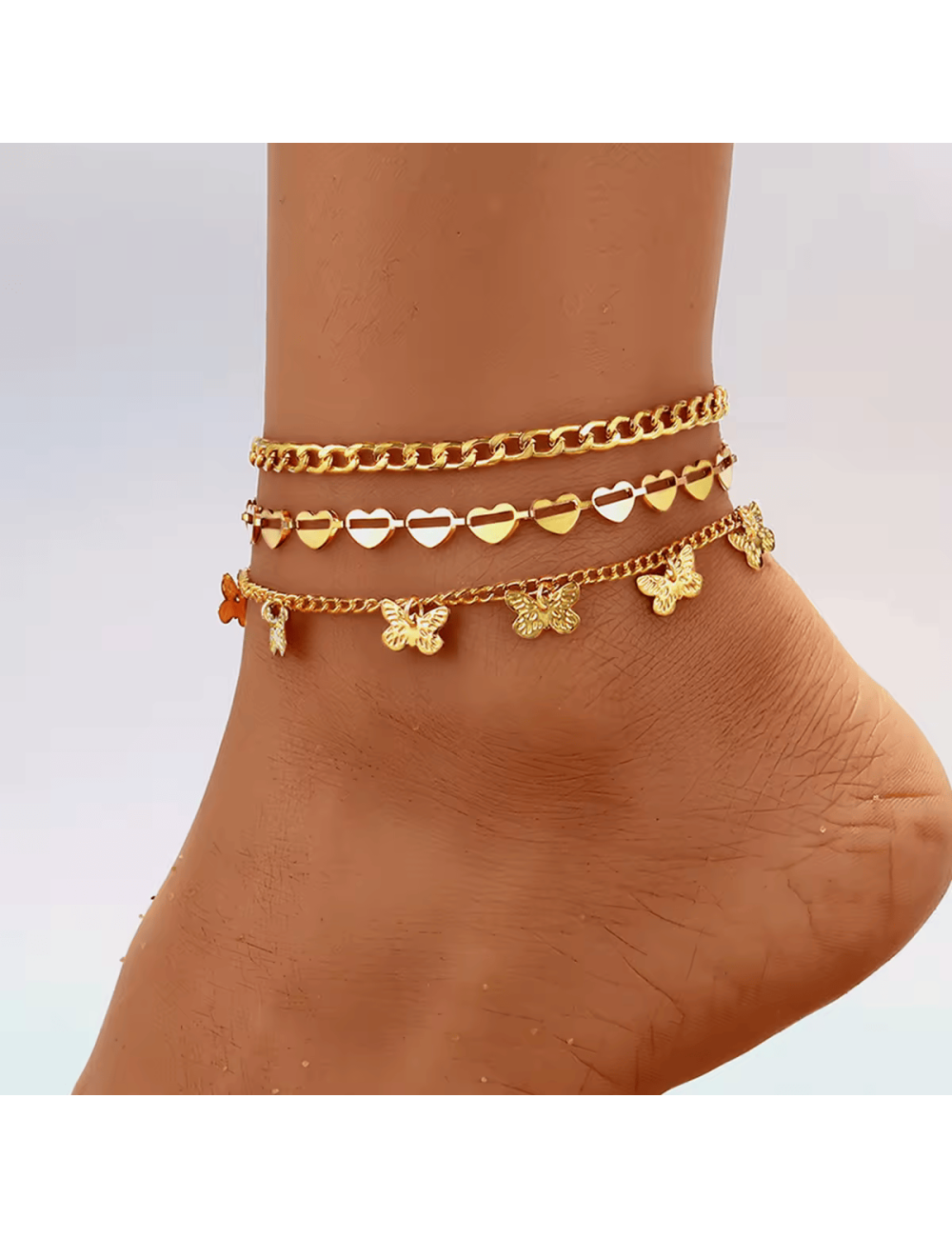 Tobillera multicapa de mariposa geométrica vintage | cadena para pies