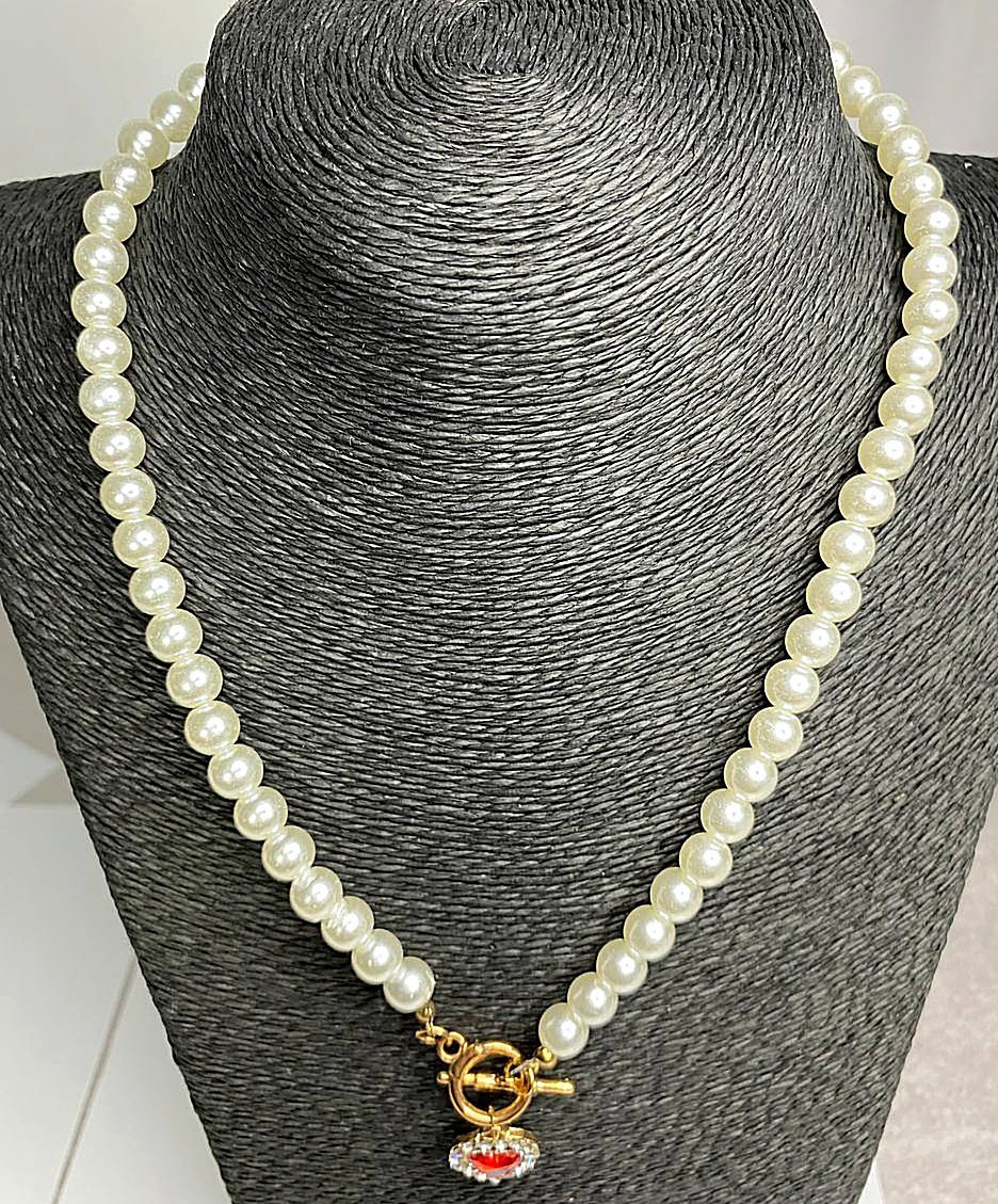 Collar retro de cristal rojo corazón colgante - Imagen 6