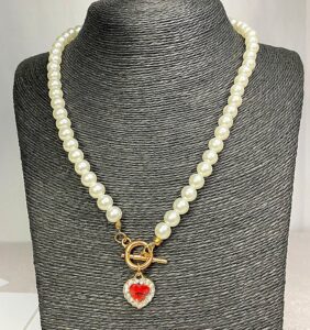 Collar retro de cristal rojo corazón colgante - Image 7