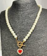 Collar retro de cristal rojo corazón colgante