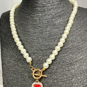 Collar retro de cristal rojo corazón colgante