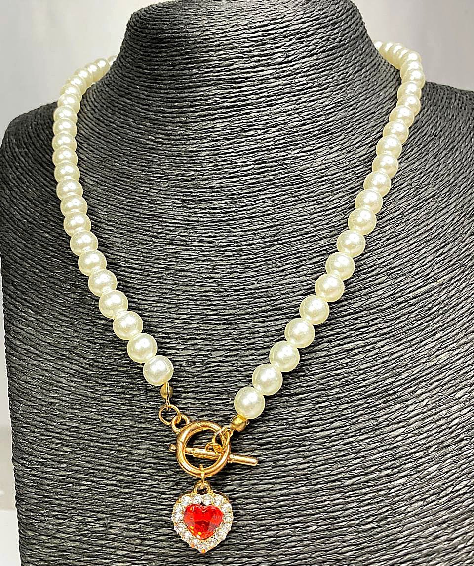 Collar retro de cristal rojo corazón colgante