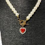 Collar retro de cristal rojo corazón colgante - Image 5