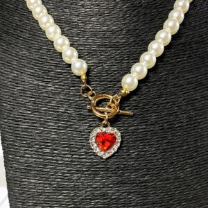 Collar retro de cristal rojo corazón colgante - Image 5