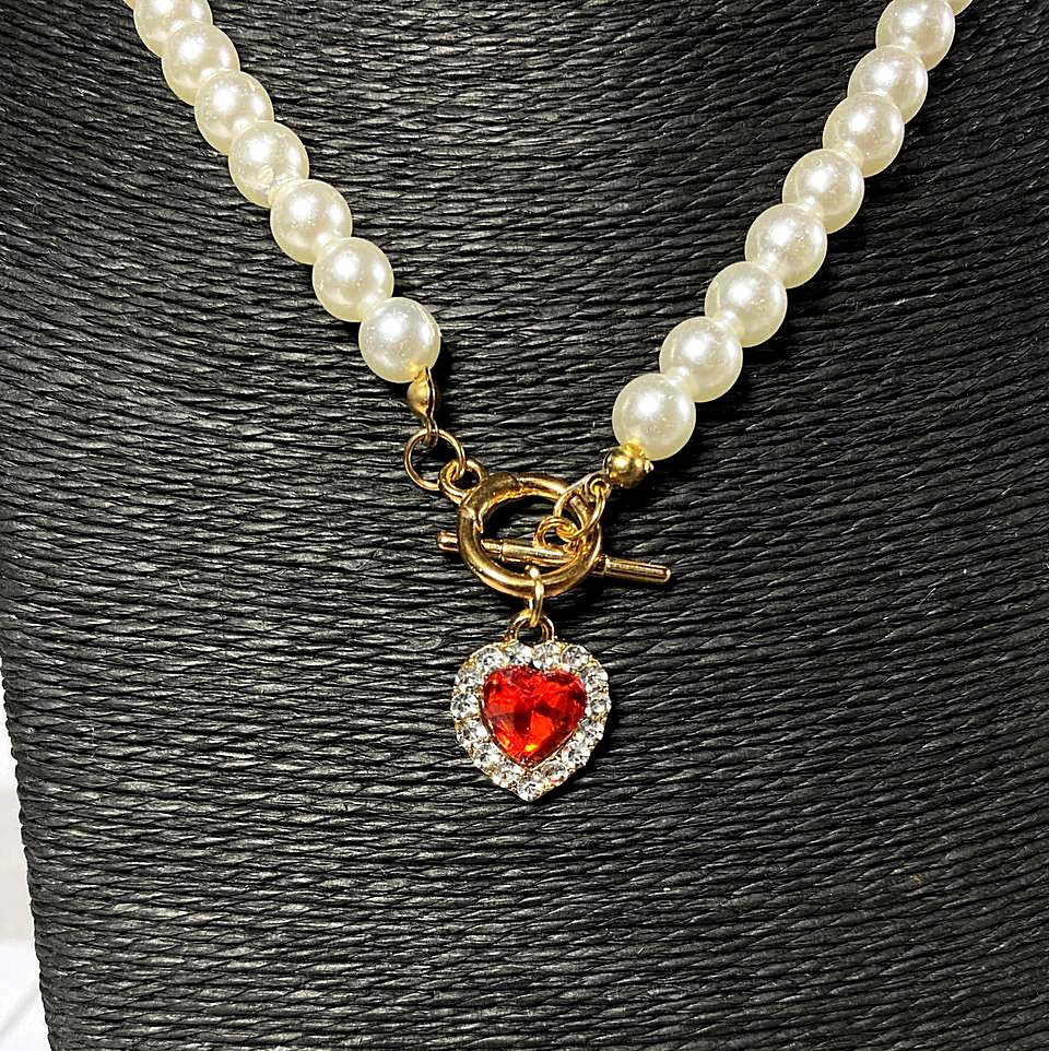 Collar retro de cristal rojo corazón colgante - Imagen 5