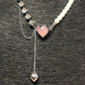 Collar , perlas , colgante corazón rosa  de cristal - Image 2