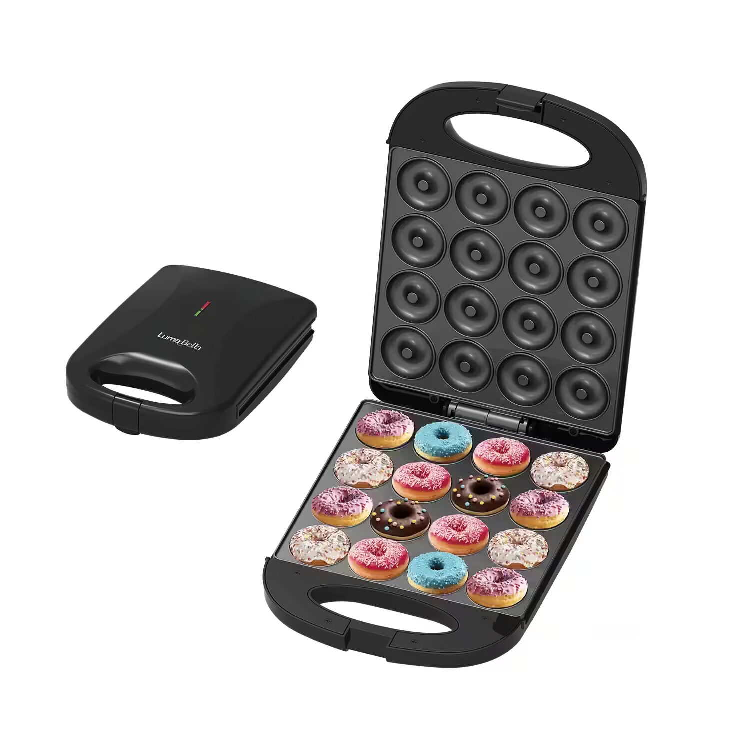 Máquina para donas LumaBella 1200W — placas intercambiables antiadherentes y termostato ajustable Ecuador MYSTOREC