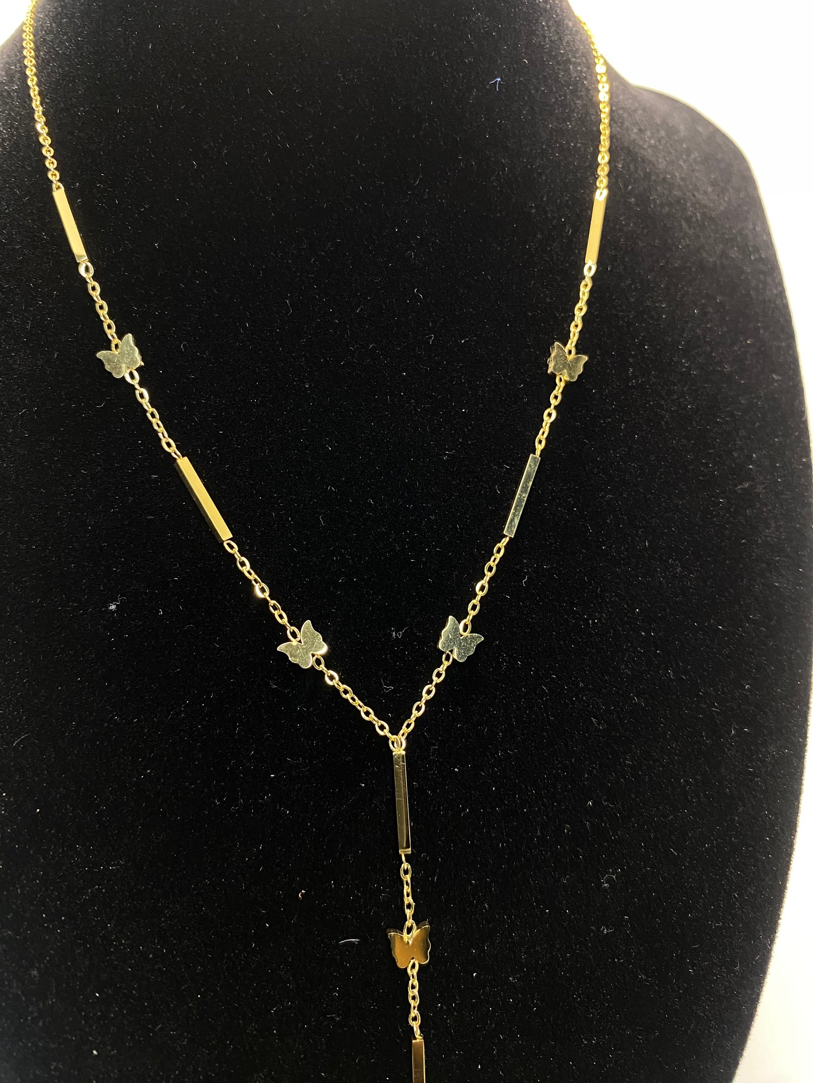 Collar tira cuadrada cuenta en forma de Y , mariposas - Imagen 3