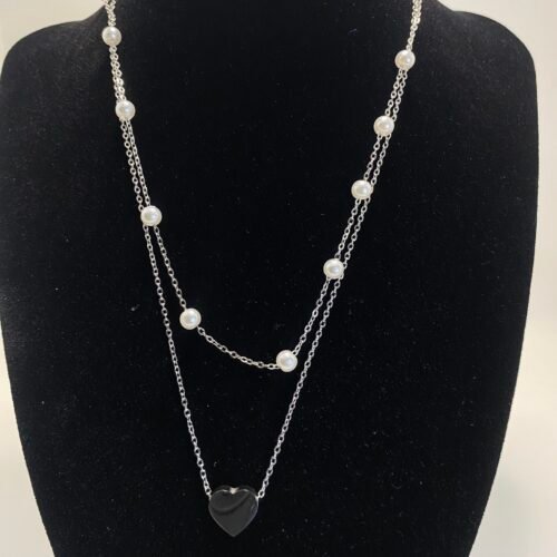 Collar con colgante de corazón de perla de imitación