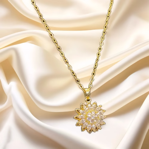 Collar Girasol Giratorio Chapado con Zirconia-1