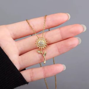Collar de Girasol Giratorio en Acero Inoxidable y Circones ⭐ - Image 3