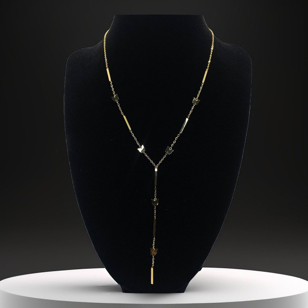 Collar tira cuadrada cuenta en forma de Y , mariposas