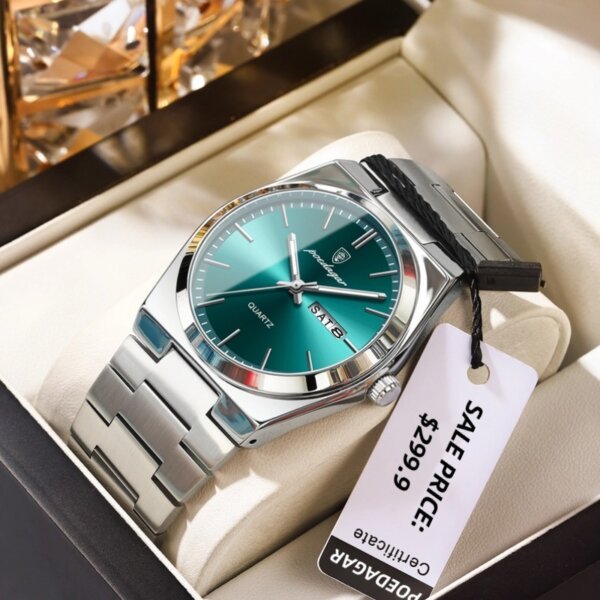 Reloj POEDAGAR 930 de acero en muñeca de hombre -esmeraldas