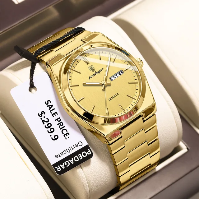 Reloj POEDAGAR 930 dorado en muñeca masculina,